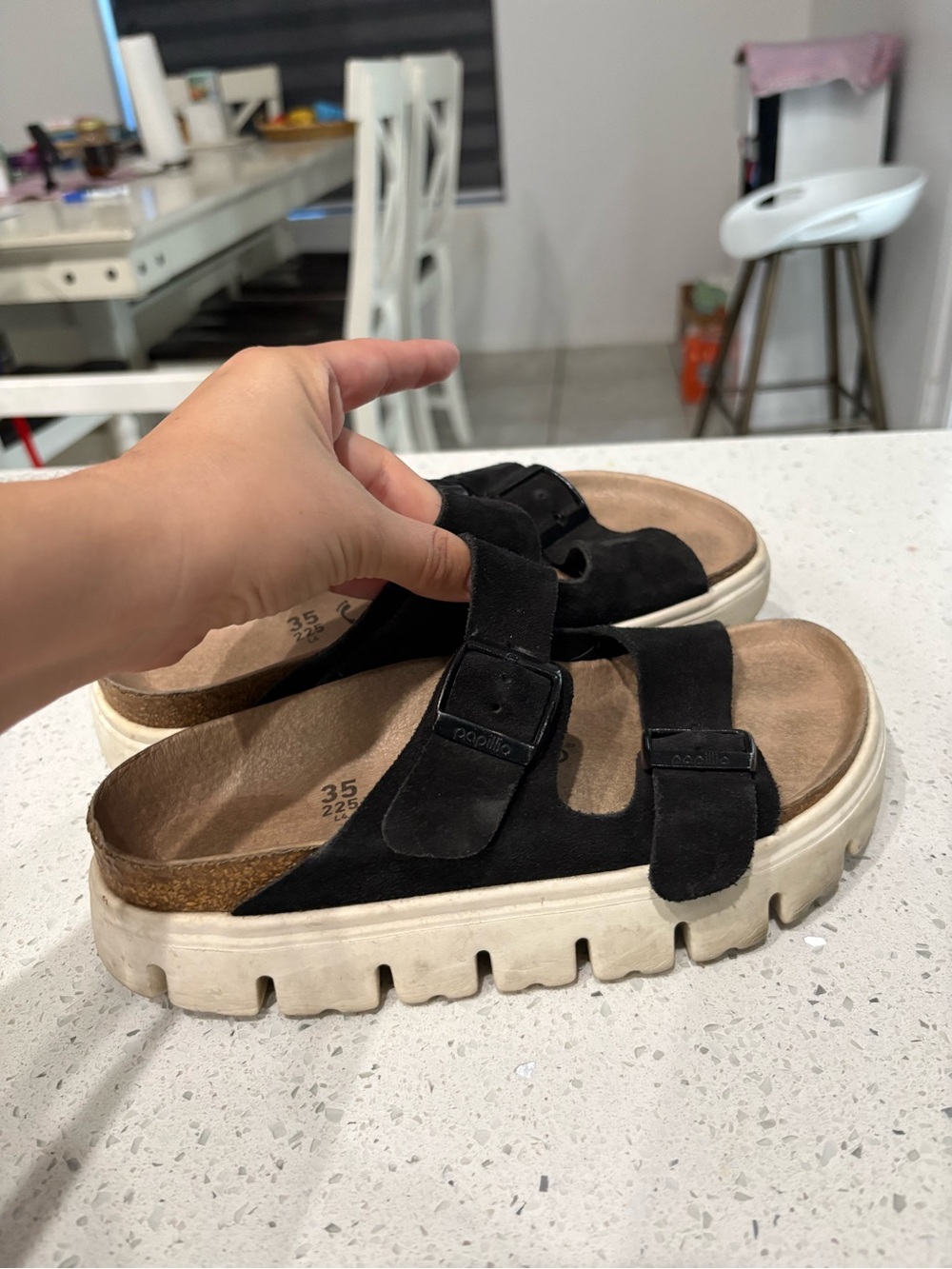 BIRKENSTOCK PAPILLIO Arizona Suede Chunky Platform Black Sandals 35 4.5-5